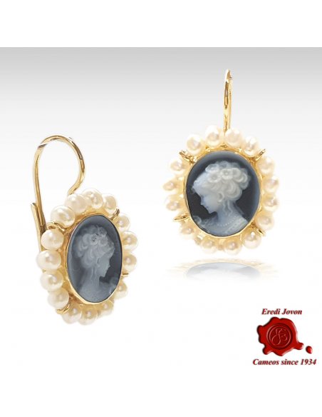 Cameo Earrings with Pearls