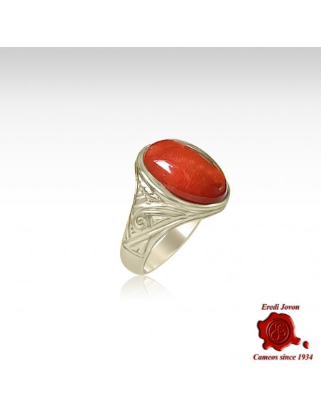 Men Red Coral Ring Silver