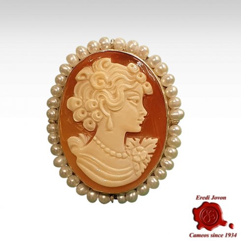 Cameo Brooch with Pearl Silver Set