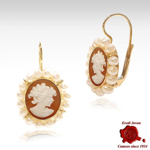 Traditional Gold Cameo Earrings with Pearls