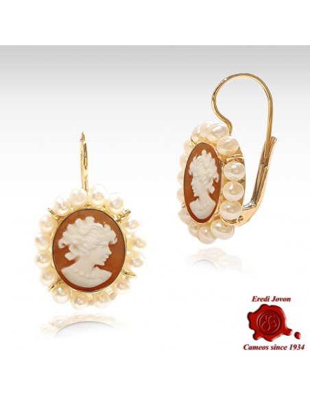 Traditional Gold Cameo Earrings with Pearls