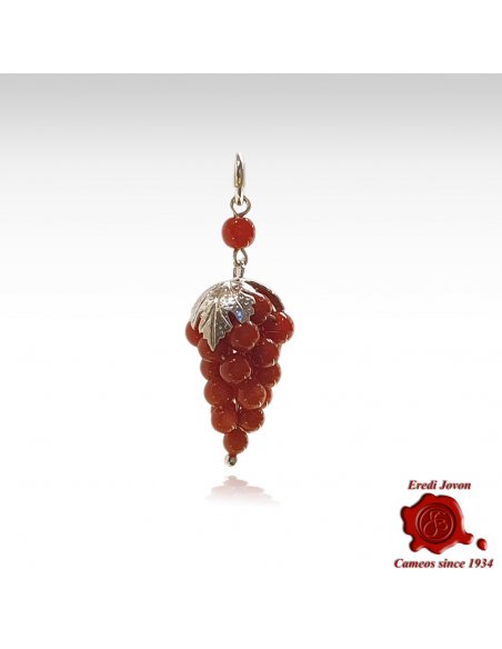 Red Coral Grape Pendant in Silver