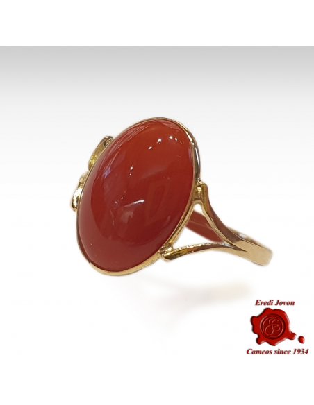 Red Coral Oval Ring in Gold Vedic Magic