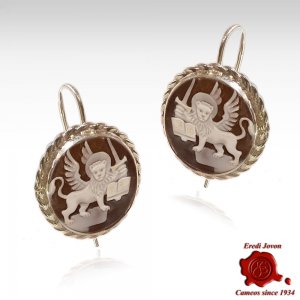 Venice Winged Lion Cameo Earrings in Silver