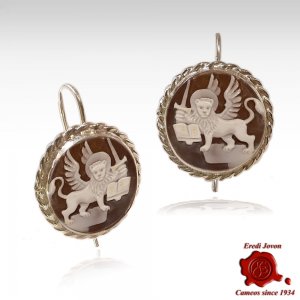 Venice Winged Lion Cameo Earrings in Silver 2