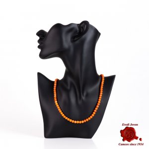 Orange Color Round Beads Coral Necklace with Gold Clasp 2