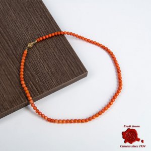Orange Color Round Beads Coral Necklace with Gold Clasp