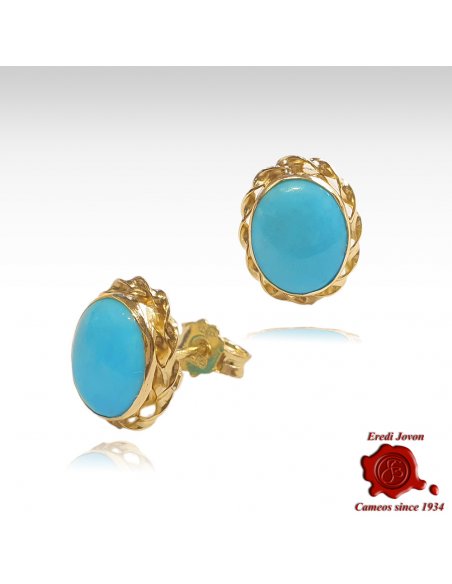 Turquoise Studs Earrings Gold Set