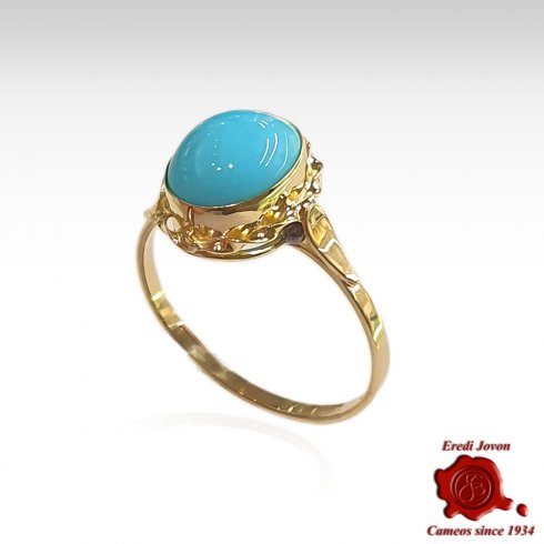 Turquoise Ring Yellow Gold Venetian Rope Style