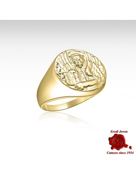 Signet Ring Venetian Lion Coin "Moeca" in Gold