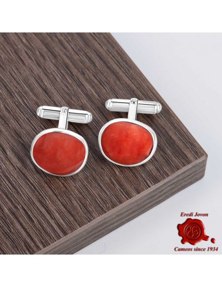 High Quality Red Coral Cufflinks with Silver