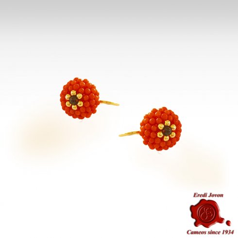 Red Coral Tessito Blackberry Earrings Silver