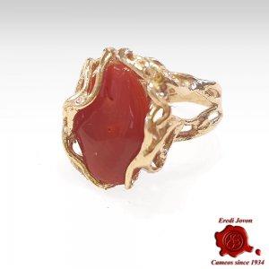 Handmade Red Coral Ring in Silver Gold Plated