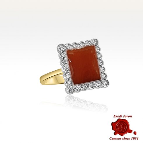 Antique Coral Ring Gold Square
