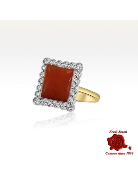 Anello Antico Corallo e Brillanti Quadrato