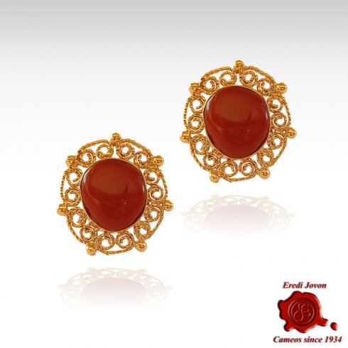 Orecchini Filigrana Corallo Rosso Argento Dorato