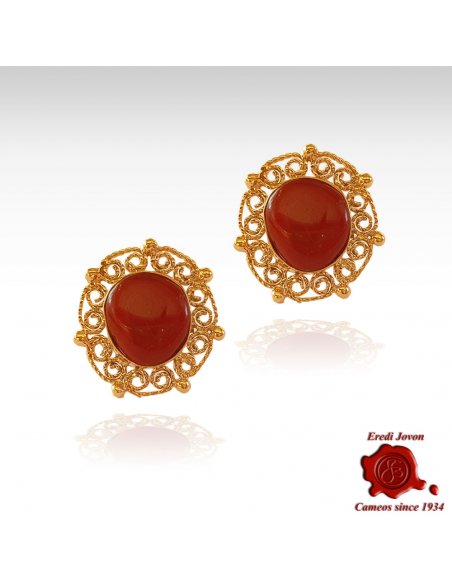 Orecchini Filigrana Corallo Rosso Argento Dorato