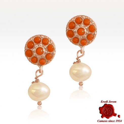 Orecchini Filigrana Corallo e Perle