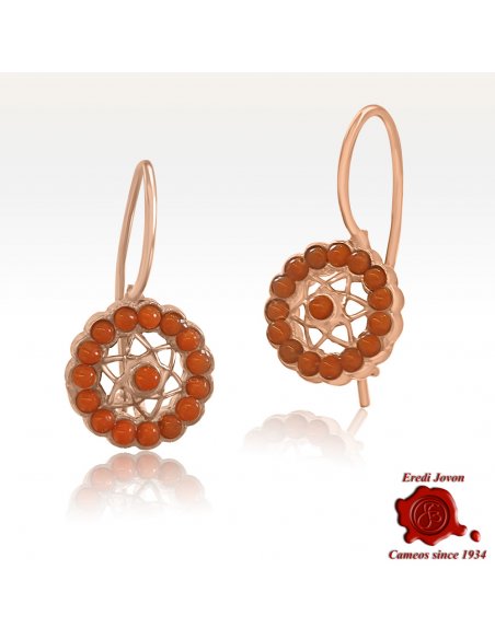 Vintage Dangle Red Coral Earrings Rose Gold