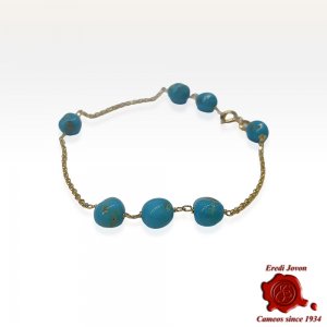 Turquoise Beads Bracelet Linked with Gold