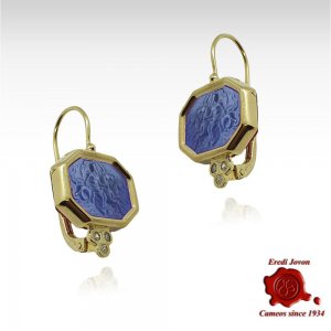 Tagliamonte Intaglio Earrings in Gold - Blue Nereid with Seahorse