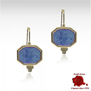 Tagliamonte Intaglio Earrings in Gold - Blue Nereid with Seahorse 2