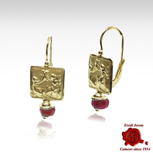 Gold Intaglio Earrings with Ruby