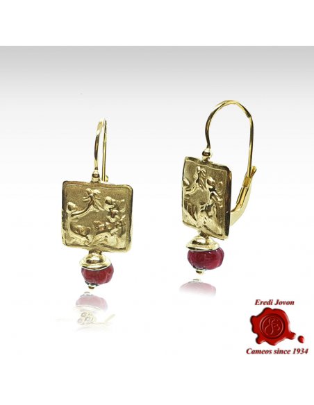 Gold Intaglio Earrings with Ruby