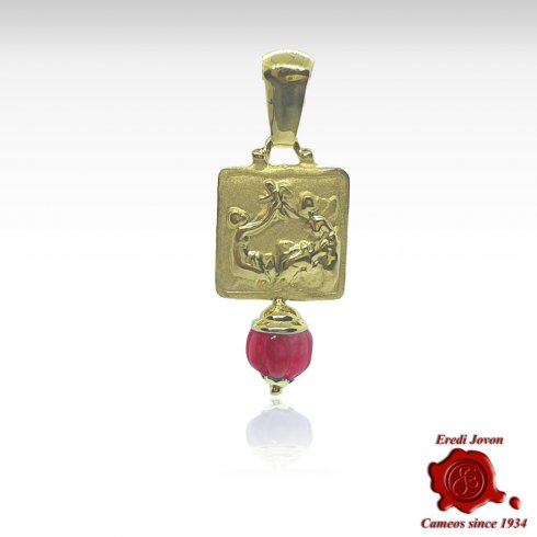 Gold Intaglio Cameo Pendant with Ruby