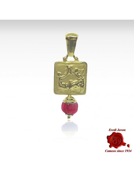 Gold Intaglio Cameo Pendant with Ruby