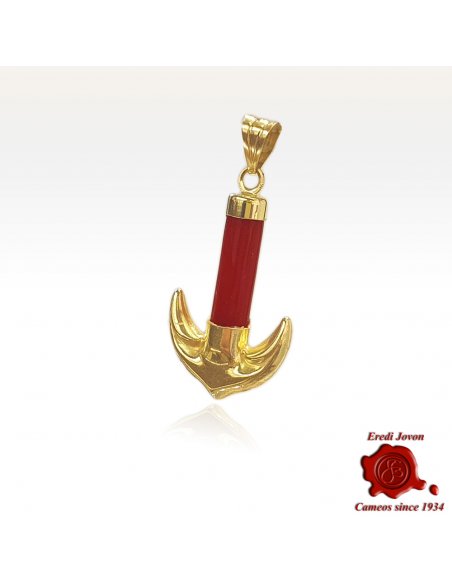 Pendente Ancora in Corallo e Oro