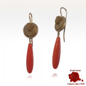 Victorian Cameo Earrings Lava Stone