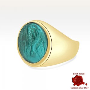 Lion Gold Intaglio Signet Seal Ring - Green Lagune 2