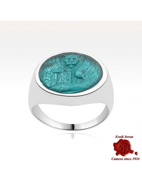 Lion Silver Intaglio Signet Ring - Green Lagune Lion Silver Intaglio Signet Ring - Green Lagune