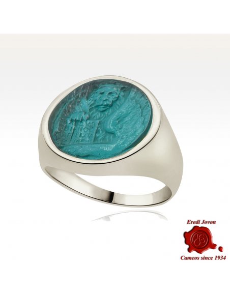 Lion Silver Intaglio Seal Ring - Green Lagune Lion Silver Intaglio Seal Ring - Green Lagune