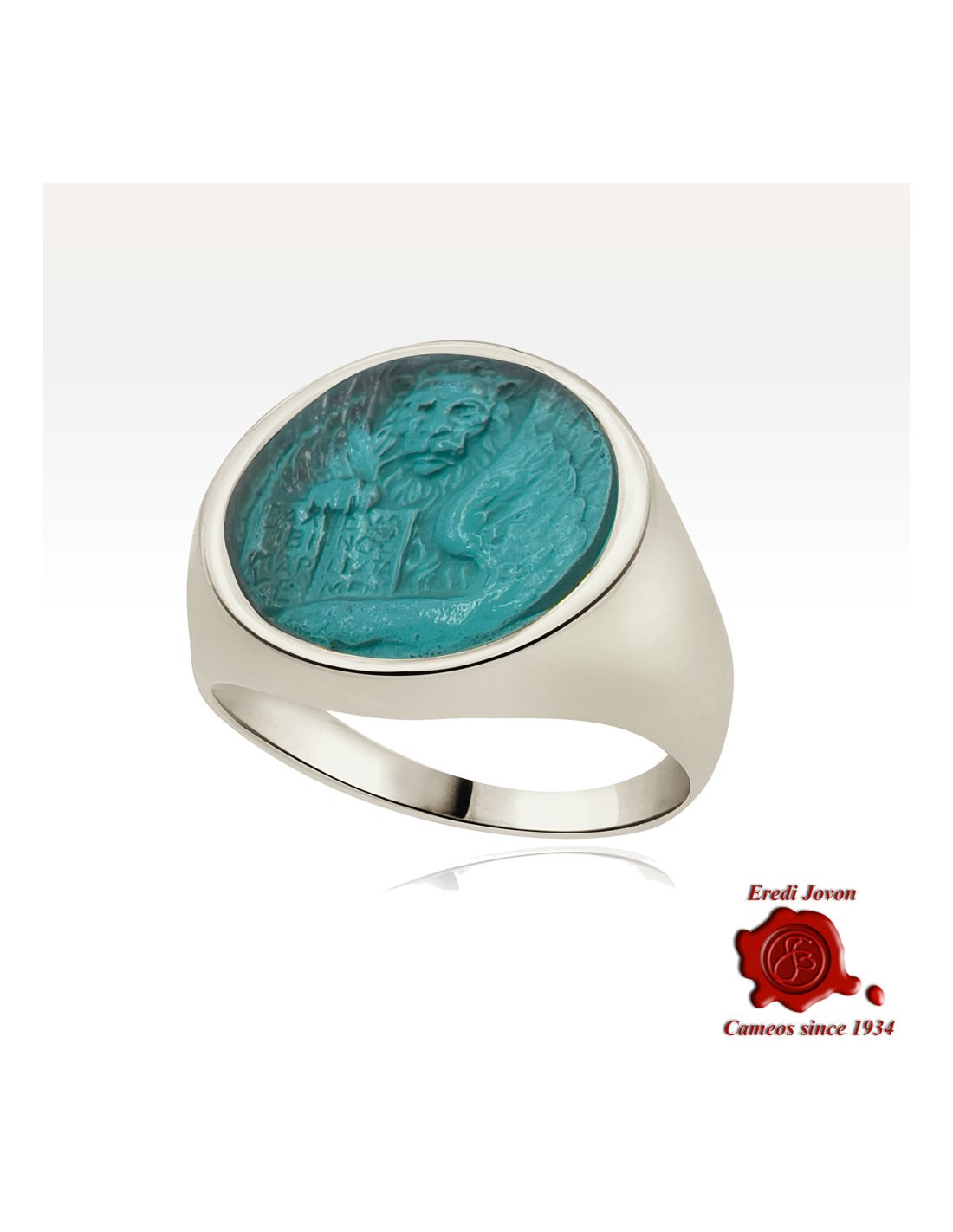 Lion Silver Intaglio Seal Ring - Green Lagune Lion Silver Intaglio Seal Ring - Green Lagune