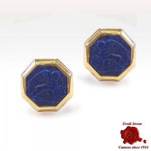 Lapislazuli Cufflinks Winged Lion Engraved