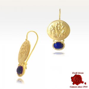 Gold Engraved Earrings with Lapis 2