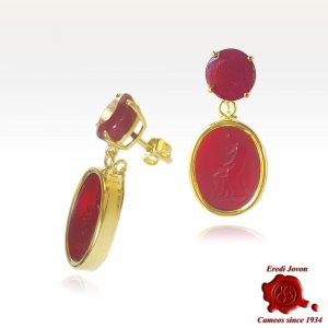 Gold Intaglio Earrings Red - Juno