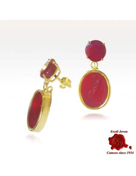 Gold Intaglio Earrings Red - Juno