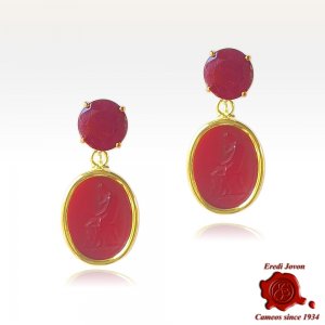 Gold Intaglio Earrings Red - Juno 2