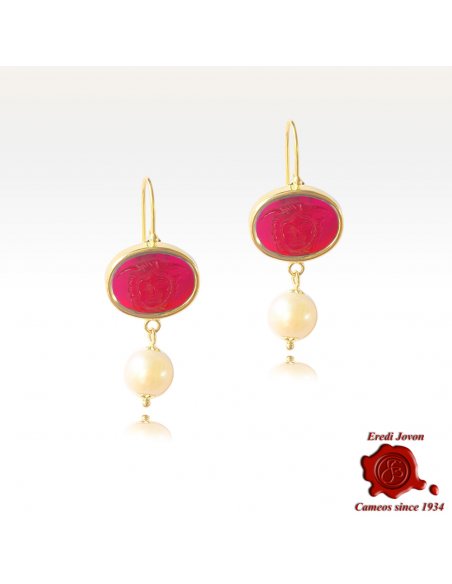 Medusa Dangle Intaglio Earrings in Gold