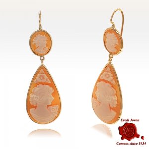 Double Dangle Earrings with Traditional Cameos in Gold