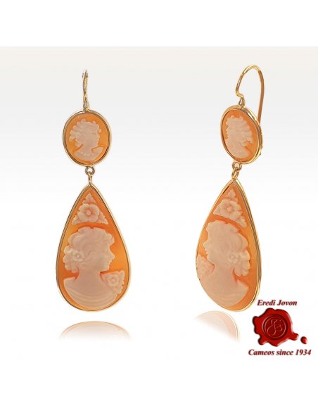 Double Dangle Earrings with Traditional Cameos in Gold