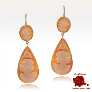 Double Dangle Earrings with Traditional Cameos in Gold 2