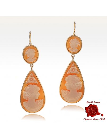 Dangle Earrings with Traditional Cameos in Gold