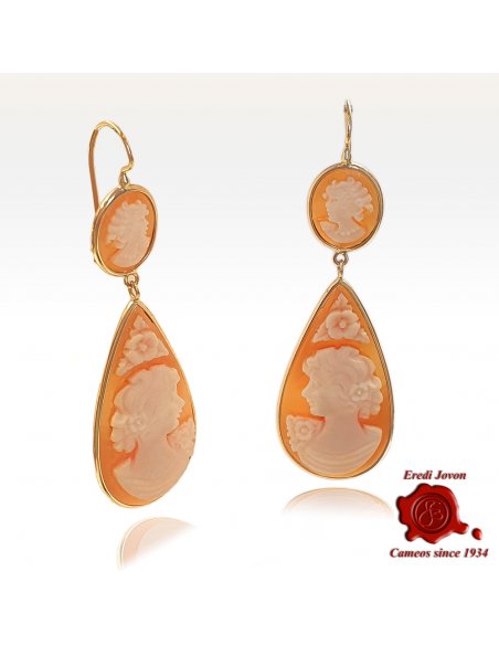 Double Dangle Earrings Cameos in Gold