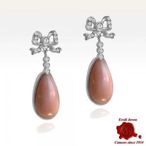 Victorian Vintage Earrings Pink Coral & Diamonds