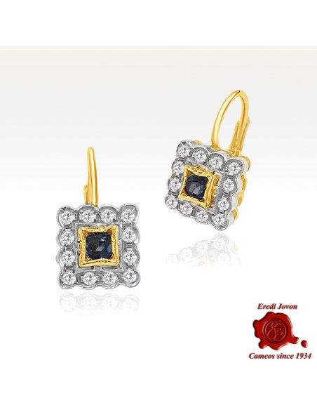 Antique Sapphires and Diamonds Dangle Earrings in Gold