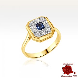 Vintage Sapphire and Brilliants Square Ring
